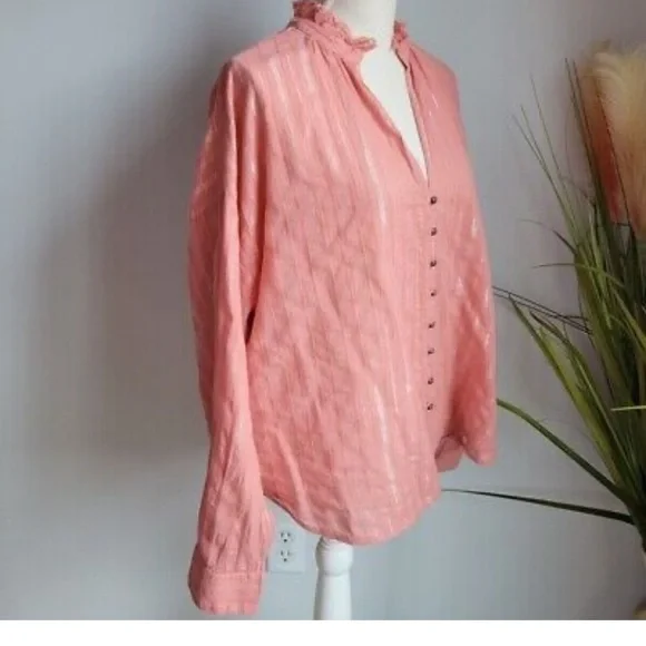 Pilcro Pink Long Sleeve Button Down Blouse - Picture 5 of 11